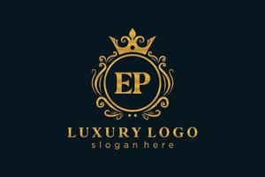 modèle de logo de luxe royal de lettre ep initiale dans l'art vectoriel pour le restaurant, la royauté, la boutique, le café, l'hôtel, l'héraldique, les bijoux, la mode et d'autres illustrations vectorielles.