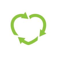 symbole de forme de coeur avec des flèches. logo de recyclage, signe de protection de l'environnement. icône de recyclage en ligne, glyphe, style plat. applicable pour le paquet de produits écologiques. illustration vectorielle vecteur