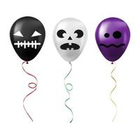 ensemble de ballons d'halloween noirs, blancs et violets avec des visages effrayants et drôles vecteur