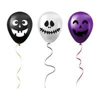 ensemble de ballons d'halloween noirs, blancs et violets avec des visages effrayants et drôles vecteur