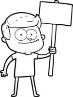 dessin animé homme heureux avec pancarte vecteur