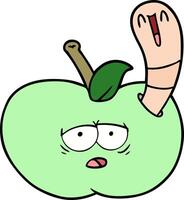 ver de dessin animé dans la pomme vecteur