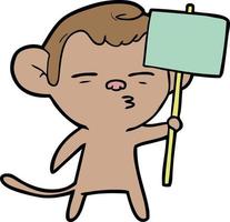 dessin animé singe suspect avec panneau vecteur