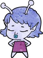 dessin animé mignon fille extraterrestre vecteur