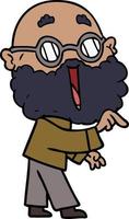 dessin animé joyeux homme avec barbe pointant du doigt vecteur