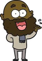 dessin animé fou heureux homme avec barbe étonné vecteur