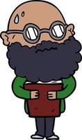 dessin animé homme inquiet avec barbe et lunettes vecteur