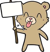 ours grossier de dessin animé avec signe de protestation vecteur