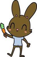 lapin de dessin animé mignon avec carotte vecteur