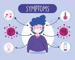 garçon avec infographie de symptômes viraux vecteur