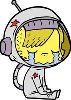 dessin animé pleurer astronaute fille assise vecteur