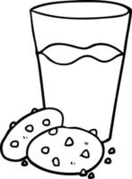 dessin au trait d'un biscuit et d'un lait vecteur