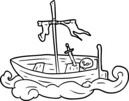 dessin au trait d'un vieux bateau naufragé vecteur