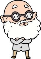 homme curieux de dessin animé avec barbe et lunettes vecteur