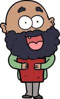 homme heureux fou de dessin animé avec barbe et livre vecteur