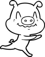 cochon dessin animé nerveux en cours d'exécution vecteur