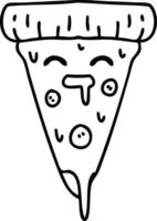doodle en ligne d'une tranche de pizza avec du fromage fondant vecteur