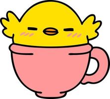 dessin animé d'un mignon bébé oiseau assis dans une tasse de café vecteur