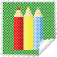 crayons de couleur graphique autocollant carré timbre vecteur