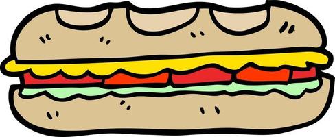 sandwich savoureux de dessin animé de style doodle dessiné à la main vecteur