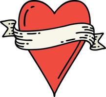 tatouage traditionnel d'un coeur et d'une bannière vecteur