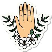 autocollant de style tatouage d'une main et d'une fleur vecteur
