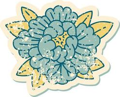 icône de style tatouage autocollant en détresse d'une fleur épanouie vecteur