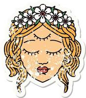 tatouage traditionnel d'autocollant en détresse du visage féminin avec le troisième oeil vecteur