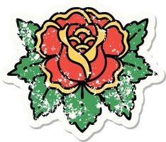 tatouage d'autocollant en détresse dans le style traditionnel d'une rose vecteur