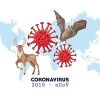 infographie de coronavirus avec carte du monde et animaux vecteur