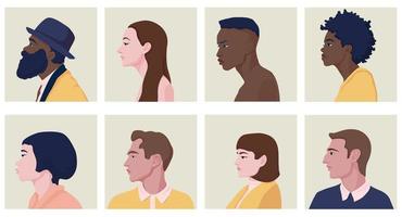 visages masculins et féminins de profil avec différentes coiffures vecteur