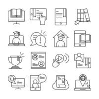 pack d'icônes de pictogramme de ligne d'éducation en ligne vecteur