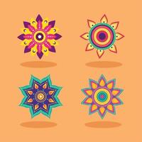 quatre icônes de mandalas diwali vecteur