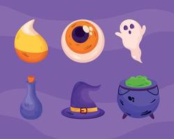 six icônes de célébration d'halloween vecteur