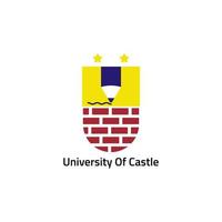 logo de l'emblème de l'université avec objet brique et crayon. vecteur