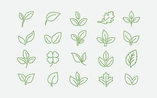élément nature écologie feuille verte dans le jeu d'icônes vectorielles linéaires, pack d'icônes feuille, vecteur élément nature écologie feuille verte
