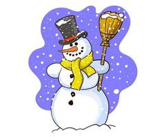 bonhomme de neige avec bonnet et écharpe isolé sur fond blanc. illustration vectorielle. vecteur