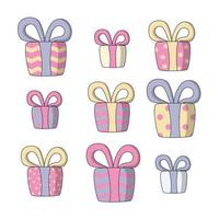 cadeaux de Noël de différentes tailles et couleurs. illustration vectorielle dans un style de dessin animé mignon vecteur