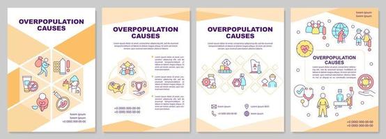 la surpopulation provoque un modèle de brochure orange. raisons de croissance. conception de dépliant avec des icônes linéaires. 4 mises en page vectorielles modifiables pour la présentation, les rapports annuels. vecteur