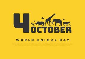 journée mondiale des animaux avec fond de groupe d'animaux le 4 octobre. vecteur