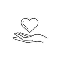 coeur dans l'icône de la main. symbole d'amour et de charité. conception d'icône de main et d'amour. style dessiné linéaire à la main et au coeur. illustration vectorielle vecteur