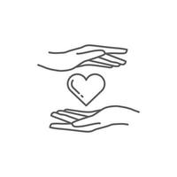 coeur dans l'icône de la main. symbole d'amour et de charité. conception d'icône de main et d'amour. style dessiné linéaire à la main et au coeur. illustration vectorielle vecteur