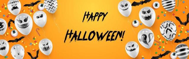 joyeux halloween tromper ou traiter le modèle de bannière avec des ballons effrayants et des éléments de fond halloween vecteur