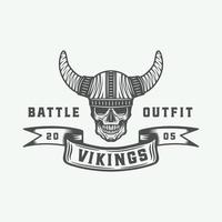 logo vikings vintage, étiquette, emblème, badge dans un style rétro avec citation. art graphique monochrome. illustration vectorielle. vecteur