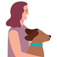 jeune femme avec chien vecteur