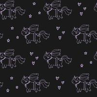 petite ligne de licorne mignonne avec des coeurs doodle. motif noir et rose pour papier, bébé, scrapbooking. vecteur