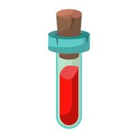 icône de jeu de bouteille avec poison ou élixir. conteneur de dessin animé pour la santé ou l'énergie. liquide magique dans une bouteille en verre avec du liège. illustration vectorielle de l'objet magique ou de l'objet toxique de l'assistant. vecteur
