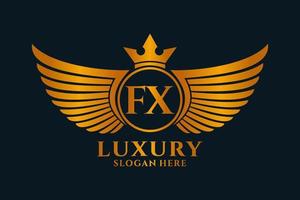 lettre d'aile royale de luxe fx crête logo couleur or vecteur, logo de victoire, logo de crête, logo d'aile, modèle de logo vectoriel. vecteur