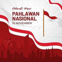 journée nationale des héros indonésiens 10 novembre conception de fond avec poteau de bambou drapeau indonésien vecteur
