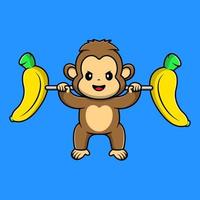 illustration d'icônes vectorielles de dessin animé d'haltères de banane de levage de singe mignon. concept de dessin animé plat. adapté à tout projet créatif. vecteur